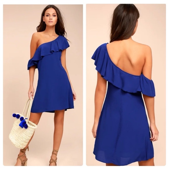 ASTR | Flirty Feminine Off Shoulder Mini Dress Cobalt Blue | S - Picture 1 of 8